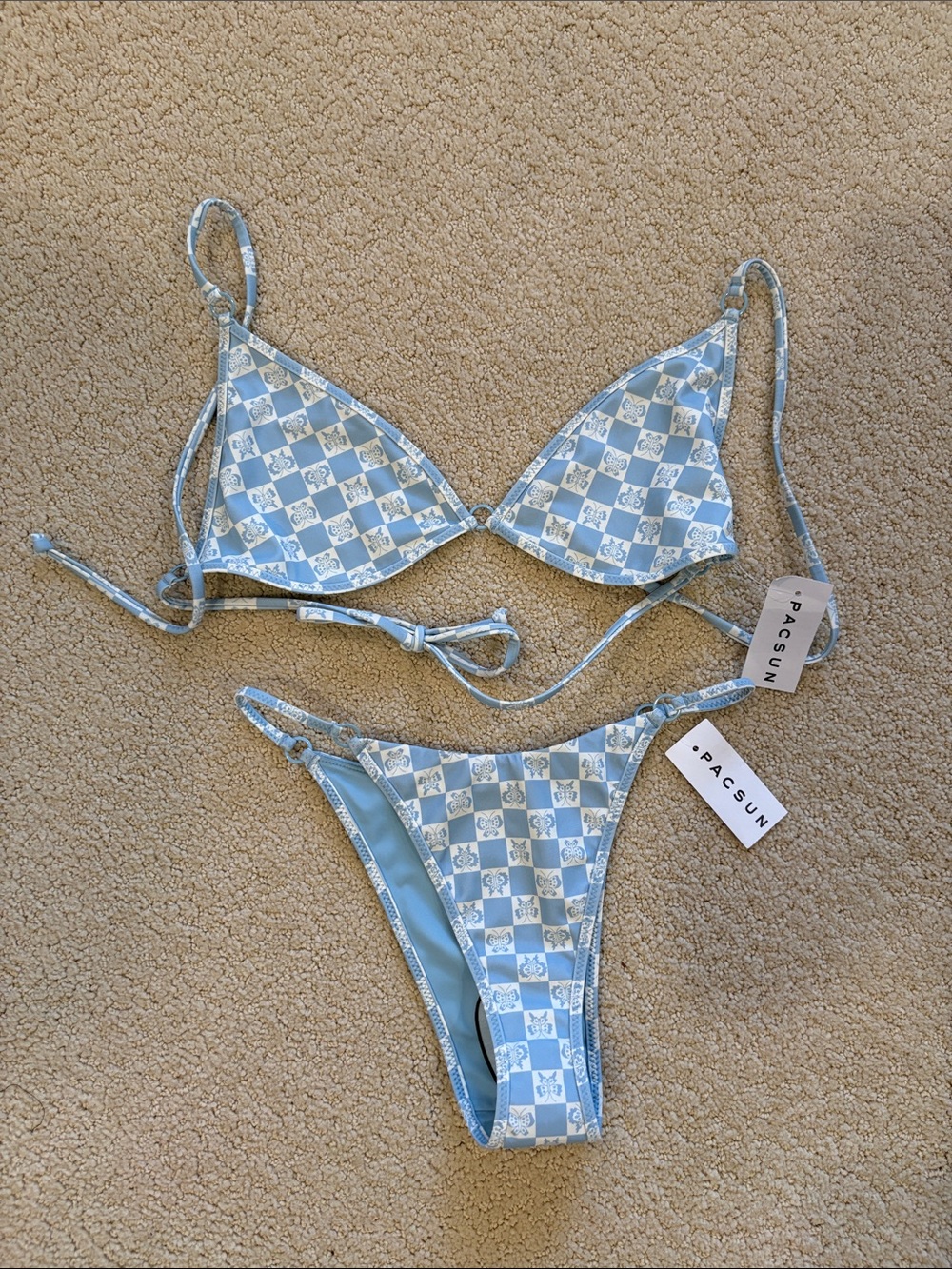 PacSun Light Blue and White Checkerboard Bikini Set
